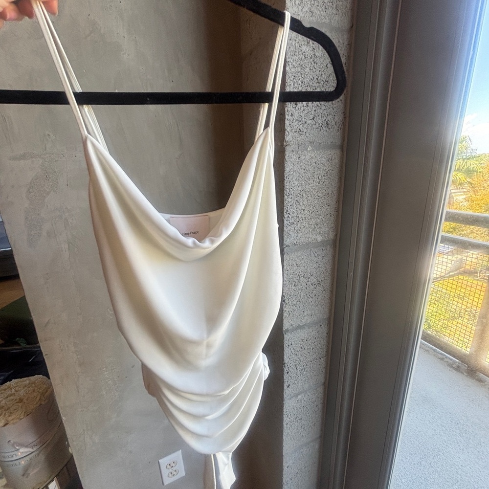 cinq a sept Cream Draped Cowl Neck Bodysuit size S